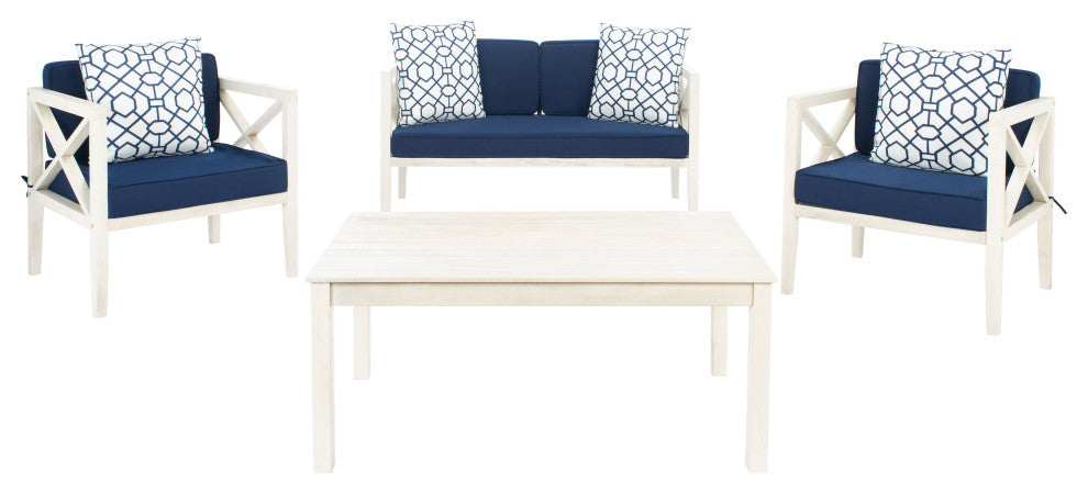 Safavieh Nunzio 4 Piece Outdoor Set with Accent Pillows White/Navy