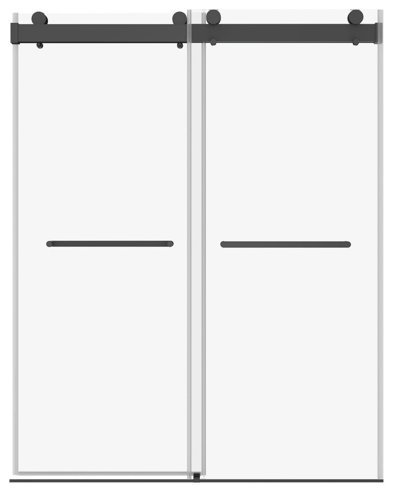 48" Frameless Sliding Shower Door, Matte Black, Soft-Closing