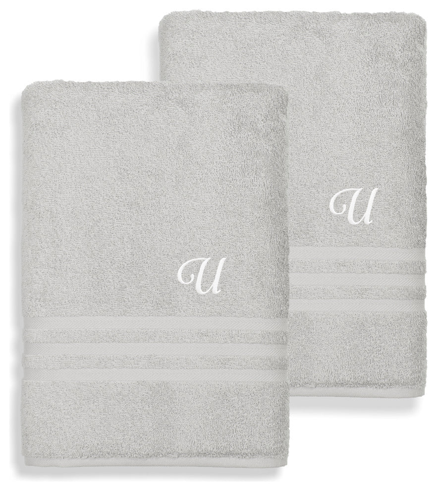 Denzi Bath Sheets With Monogrammed Letter, Set of 2, U