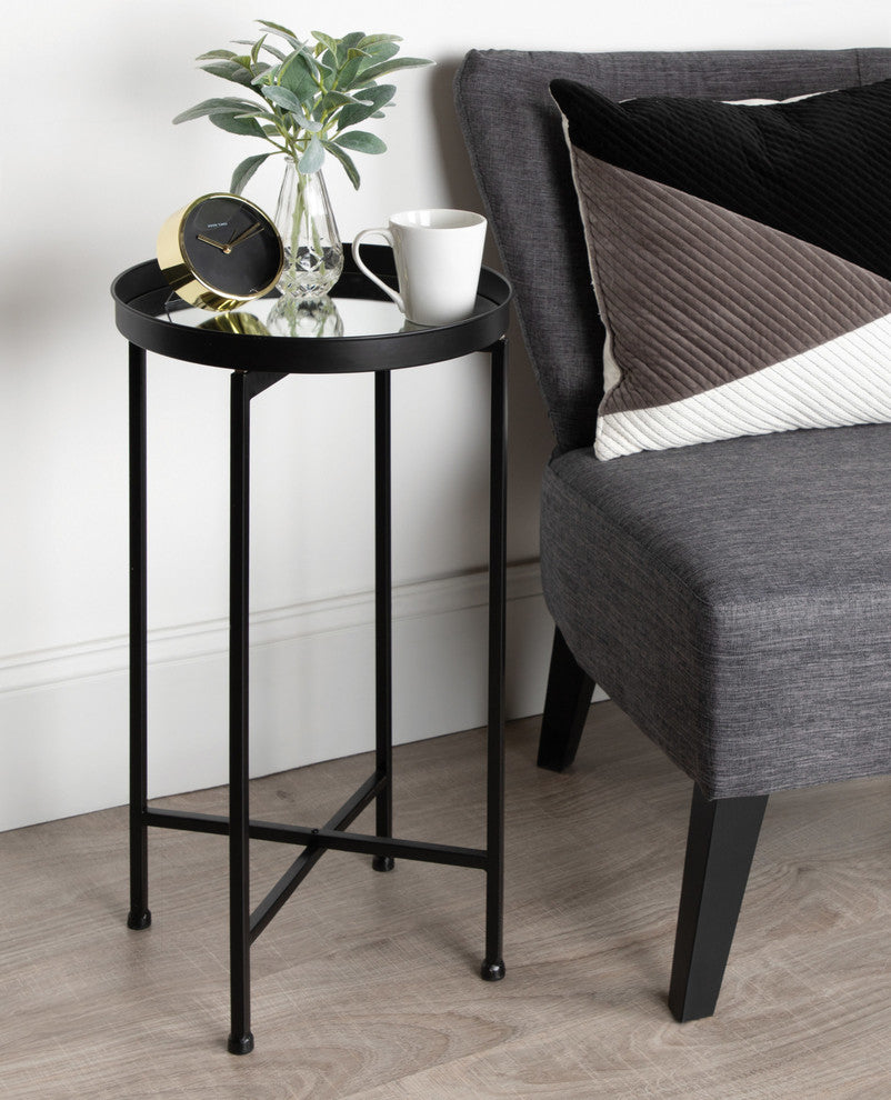 Kate and Laurel Celia Round Metal Foldable Tray Accent Table, Black