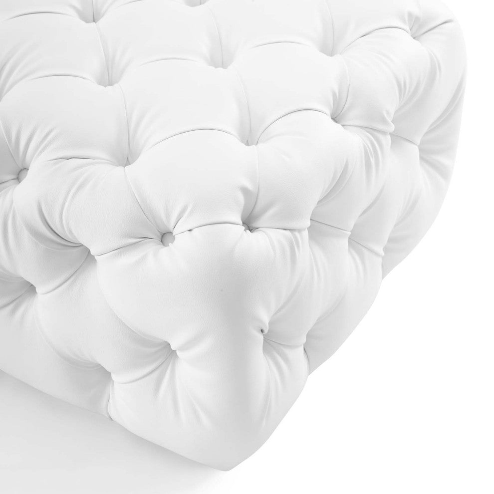 Tufted Accent Chair Ottoman, Square, Faux Leather, White, Modern, Lounge