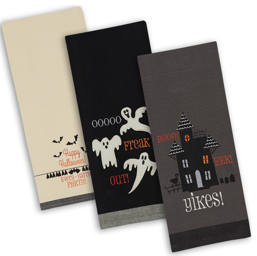Assorted Halloween Embroidered Dishtowel, Set Of 3