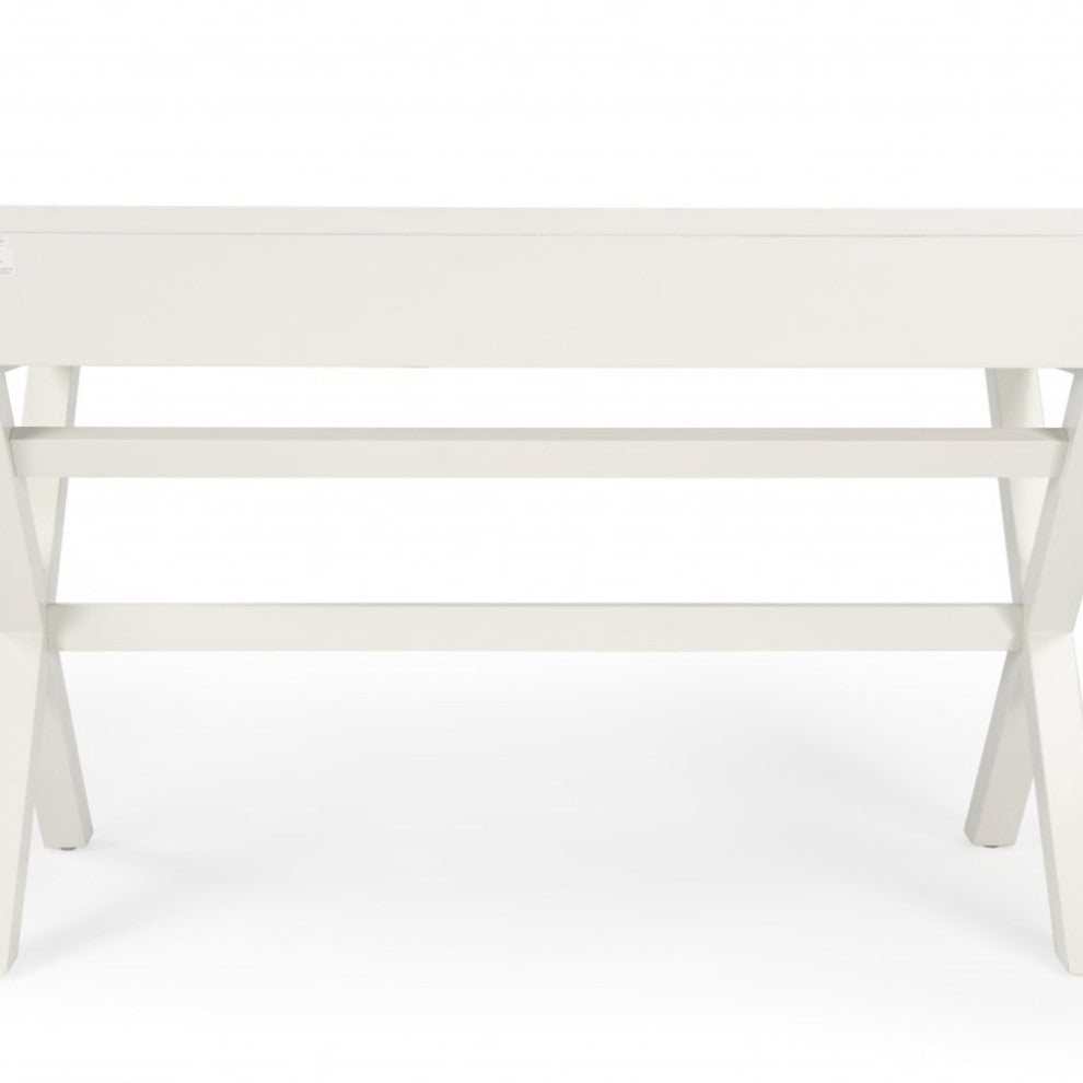 46" White Rubberwood Wood Writing Desk With Three Drawers