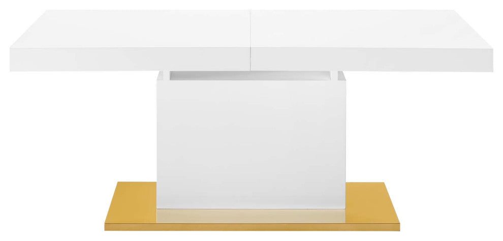 Dining Table, Rectangular, Wood, Metal, White Gold, Modern, Bistro Restaurant