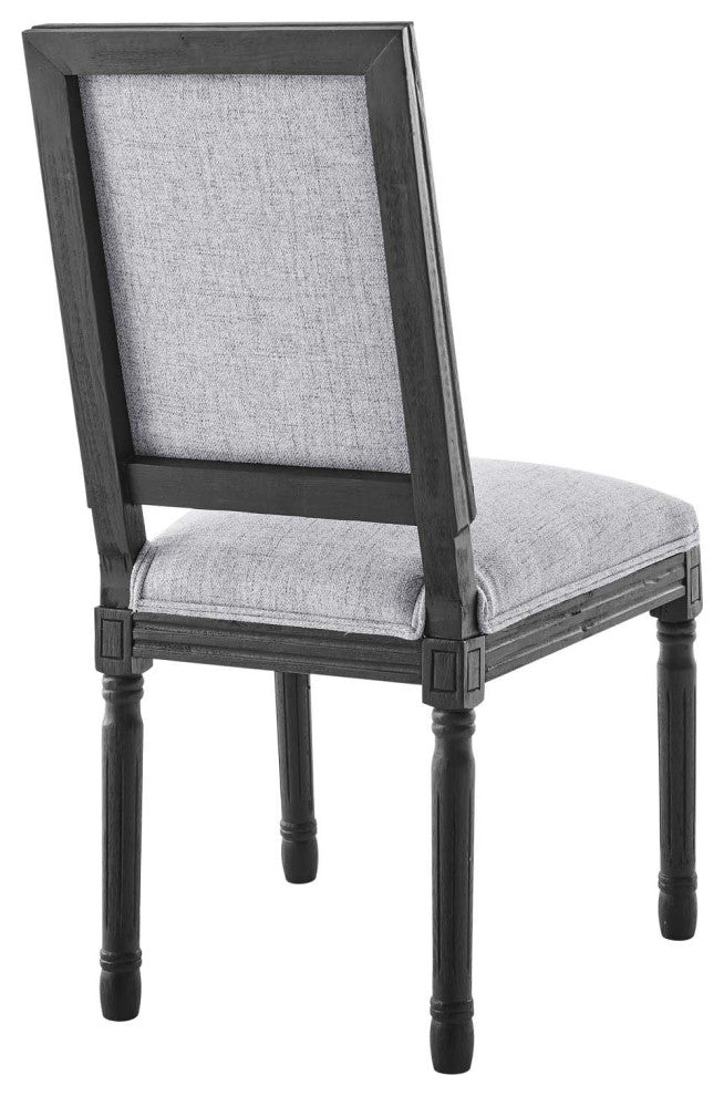 Court French Vintage Upholstered Fabric Dining Side Chair Black Light Gray