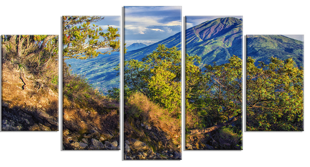Merbabu Volcano in Java, Landscape Canvas Art Print, 60"x32", 5 Panels