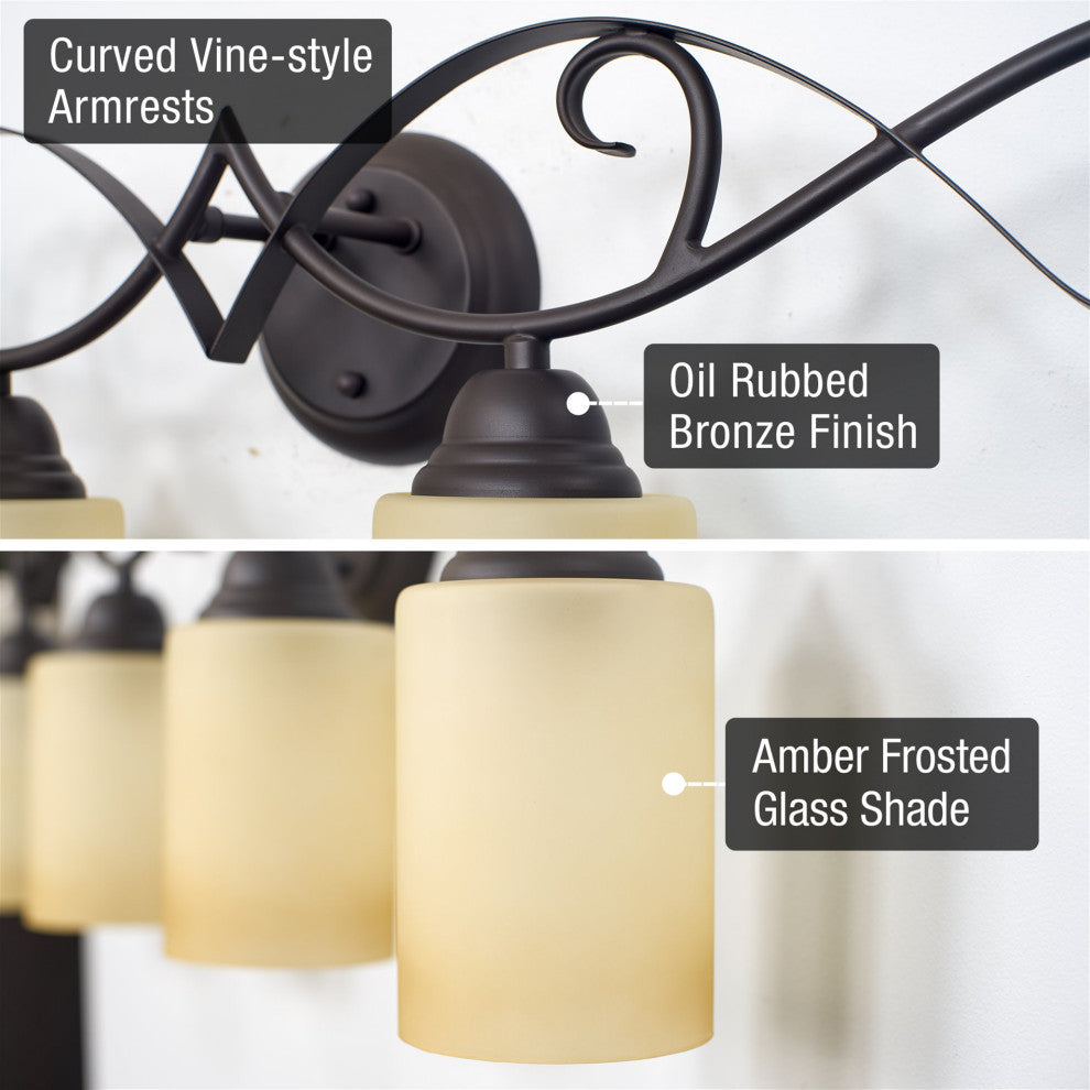 Kira Home Villa 31" Bathroom Light, Amber Frosted Glass Shades, Oil Rubbed