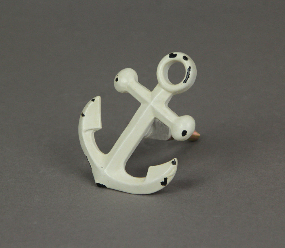 Set of 6 White Metal Anchor Decorative Drawer Pull Cabinet Knobs Nautical Decor