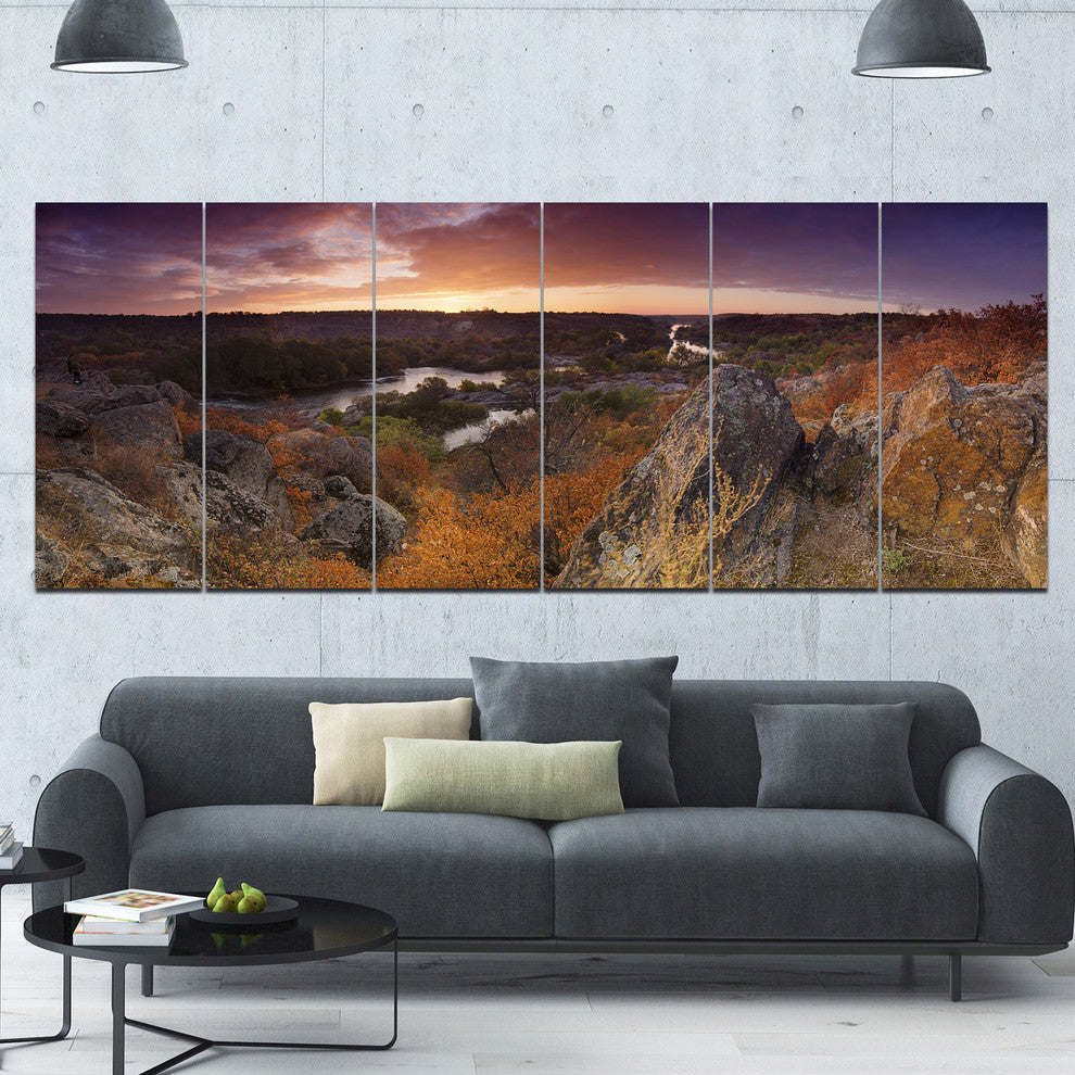 Rural Autumn Sunset Panorama, Landscape Canvas Art Print, 70"x28", 6 Panels