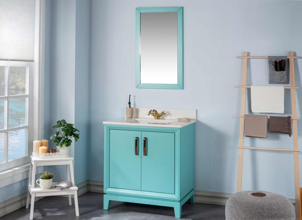Fabia Collection 30" Bathroom Vanity With Sink, Mirror, Countertop, Turquoise