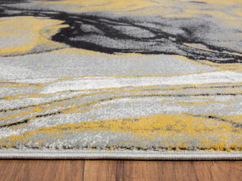 Abani Arto ART140B Abstract Liquid Marble Grey Yellow  Area Rug