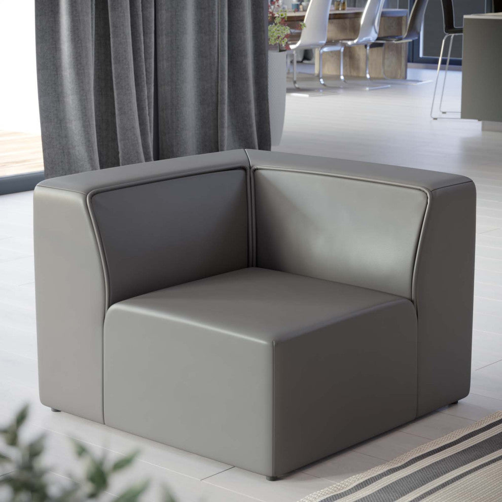 Mingle Vegan Leather Corner Chair-Gray