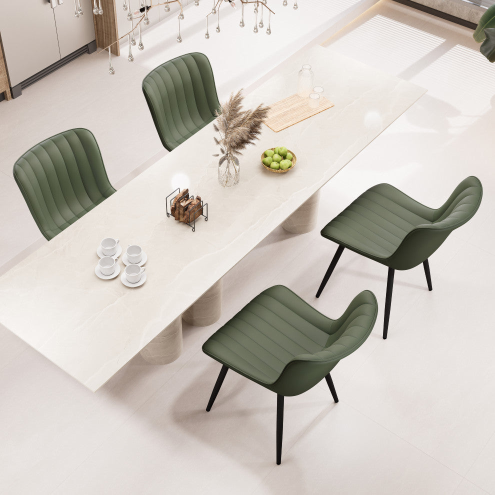 Younike Dining Chair Set of 2, Liner Pattern Faux Leather, Green