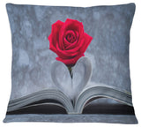 Red Rose Inside the Book Floral Throw Pillow, 16"x16"
