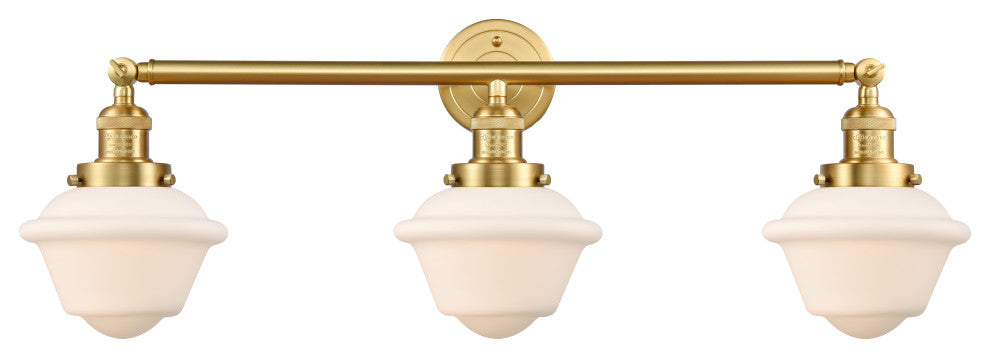 Small Oxford 3 Light Bath Vanity Light, Satin Gold, Matte White