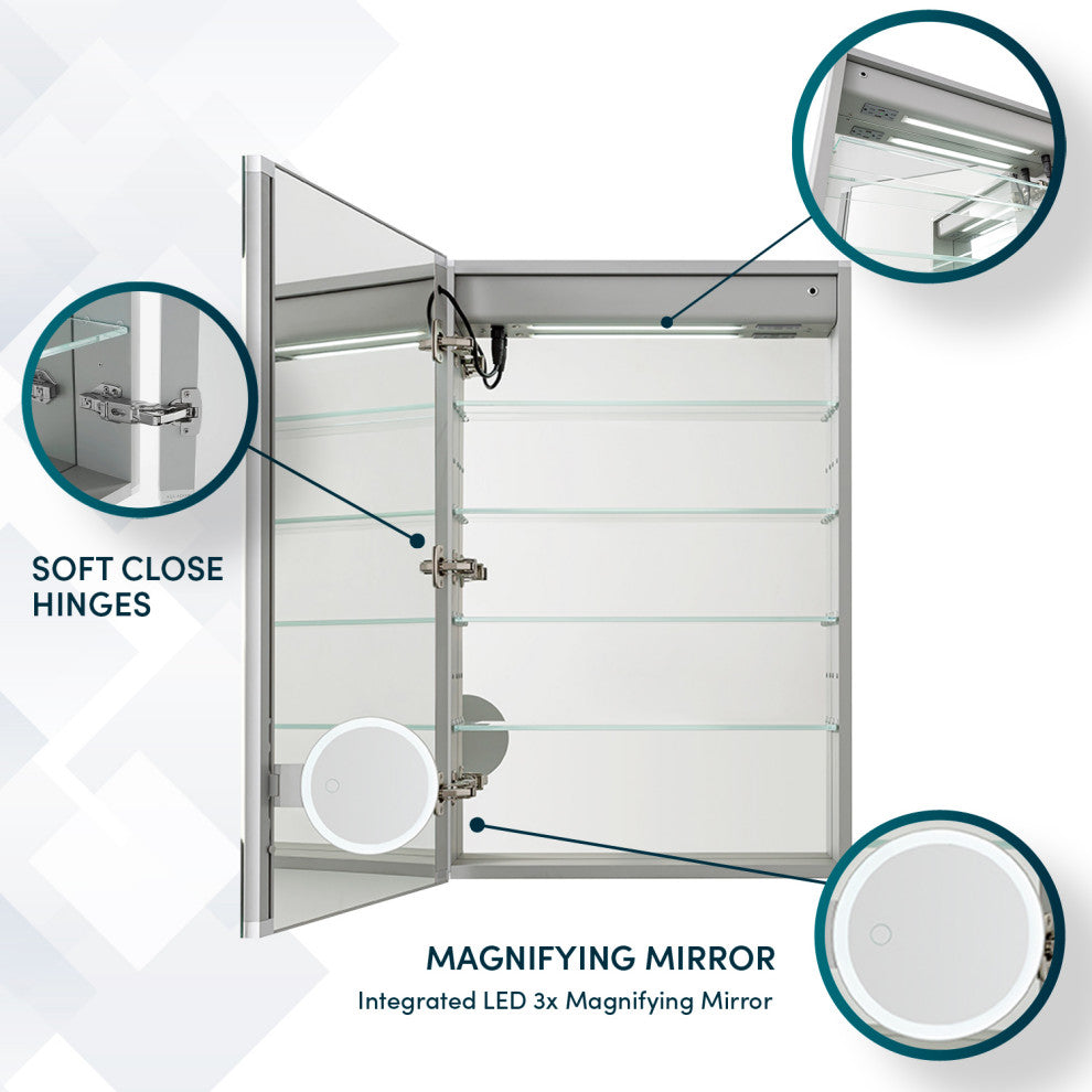 Edge Royale 24" LED Medicine Cabinet Defogger 3X Adjustable Magnifying Mirror