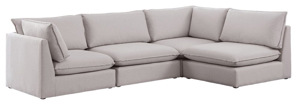 Mackenzie Linen Textured Fabric 4-Piece Modular L-Shaped Sectional, Beige