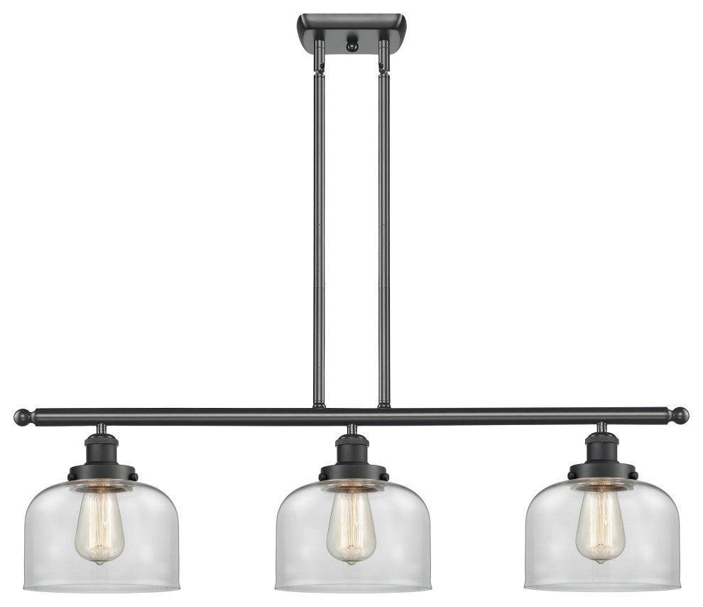 Large Bell 3-Light Island-Light, Matte Black, Clear