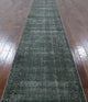 Light Green Overdyed 3'x16' Runner Floral Border Hand Knotted Wool Rug H9144