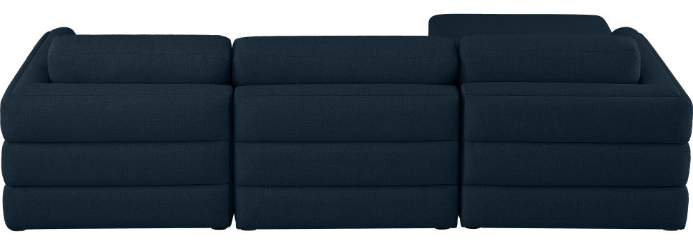 Beckham Linen Textured Fabric 4-Piece Modular L-Shaped Sectional, Navy