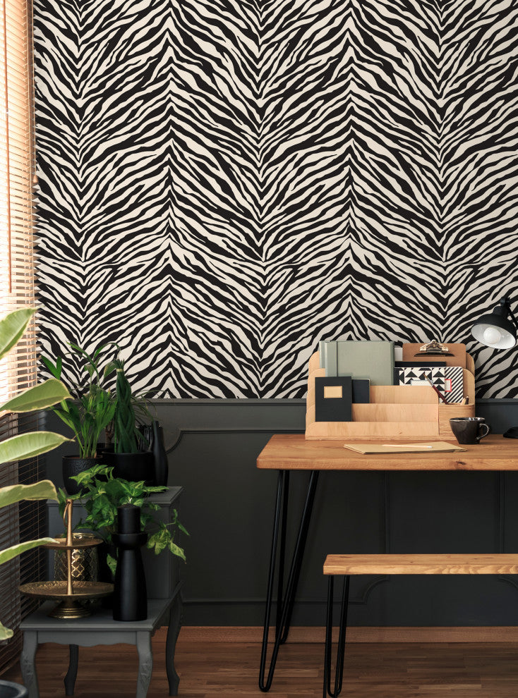 Zebra Print Peel and Stick Vinyl Wallpaper, Black, 24"w X 60"h