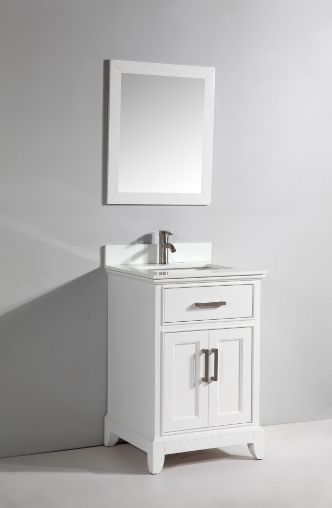 Bathroom Vanity Set With Engineered Marble Top, 24", White, Led Sensor-Switch Mirror
