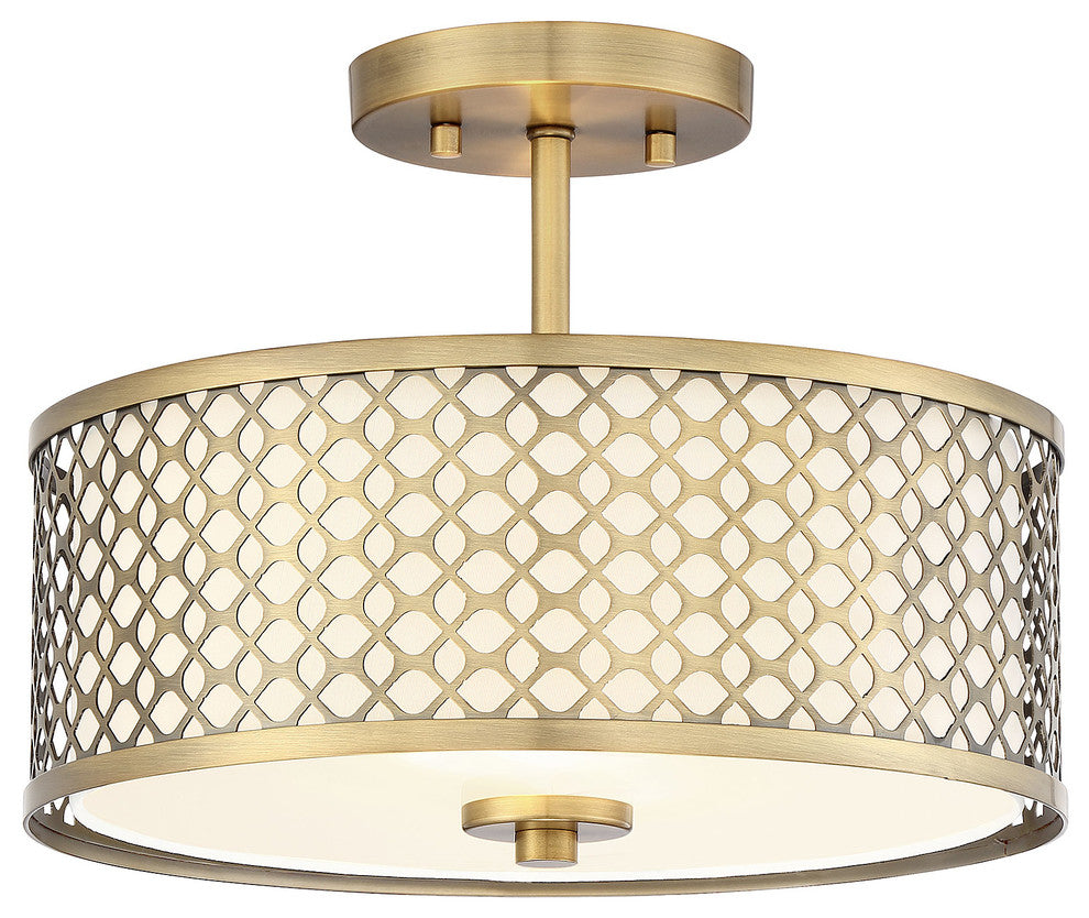 2-Light Semi-Flush Mount, Natural Brass