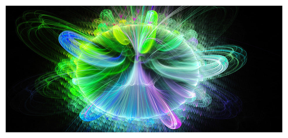 Bright Blue Fractal Vortices of Energy, Large Floral Canvas Art Print, 60"x28"
