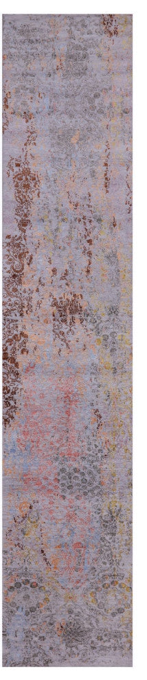 2' 7" X 13' 10" Wool and Silk Modern Handmade Runner Rug Q9263