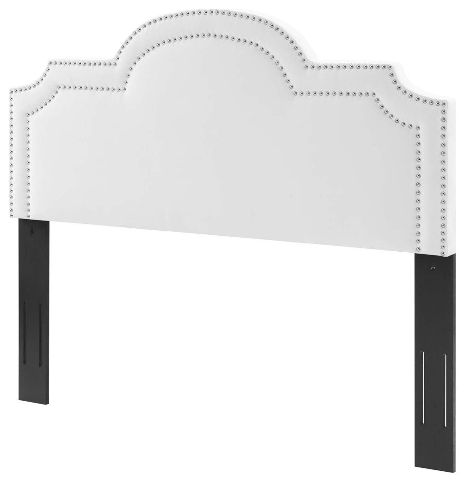 Headboard, Nailhead, King California Size, White, Velvet, Modern, Mid Century