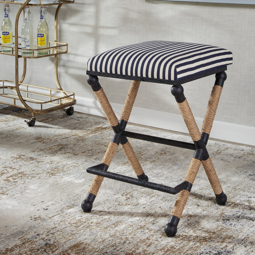 Uttermost Braddock 19 x 28" Rustic Backless Sailor Striped Counter Stool