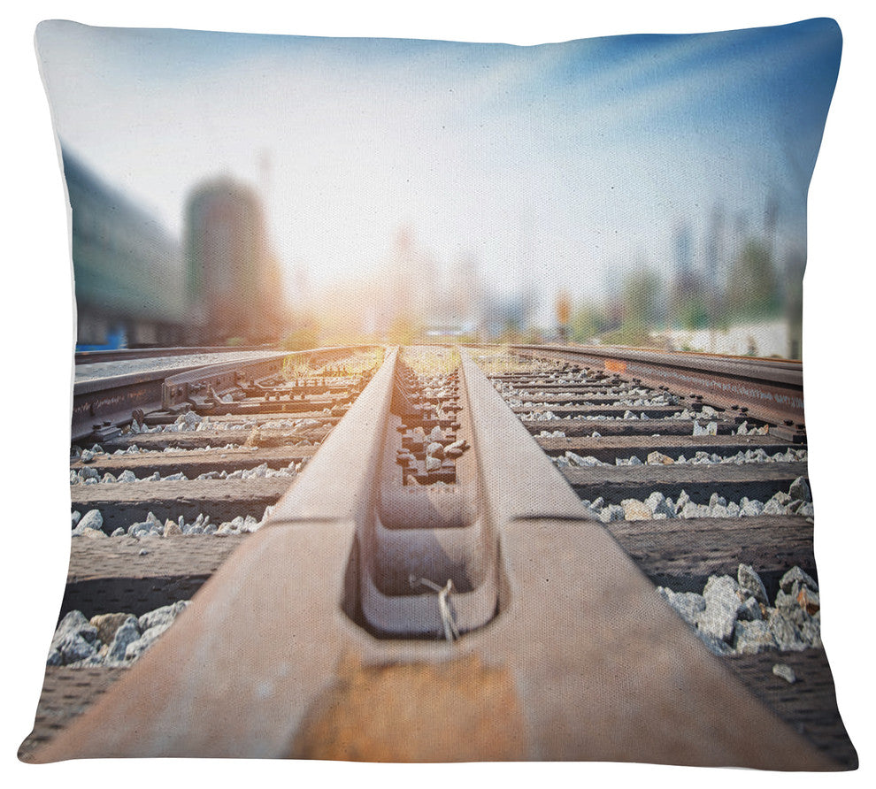Cargo Train Platform with Container Landscape Photography Throw Pillow, 16"x16"