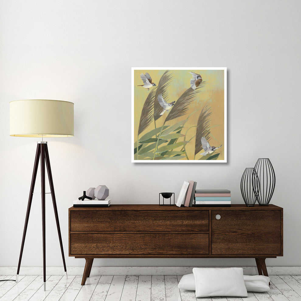 "Sparrows and Phragmates Sq" Digital Paper Print by Kathrine Lovell, 38"x38"