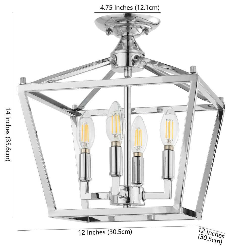 Plains Mini Lantern 12" 4-Light Iron Farmhouse LED Flush Mount, Chrome