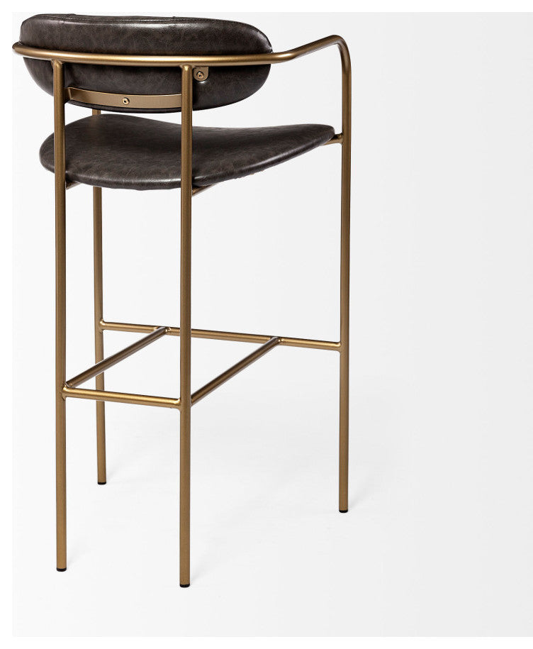 Parker Brown Faux-Leather Seat with Gold Metal Frame Bar Stool