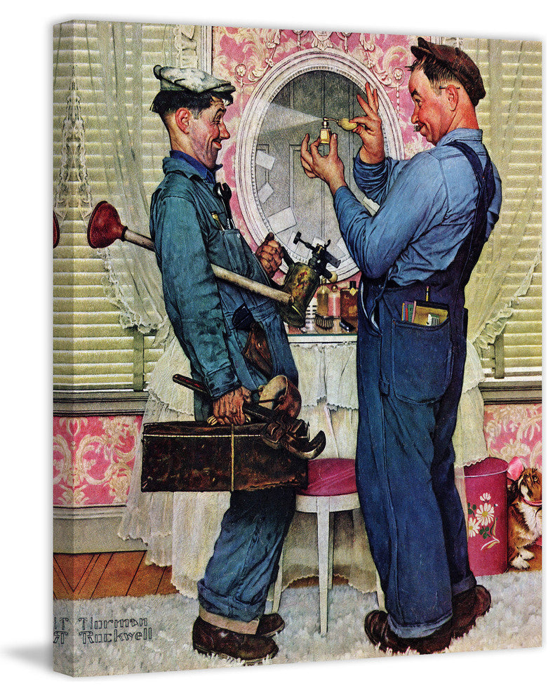 "Plumbers" Painting Print on Canvas by Norman Rockwell
