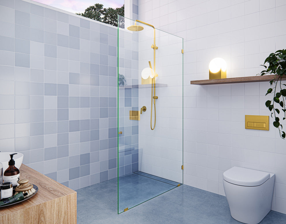 78"x45" Frameless Shower Door Single Fixed Panel, Satin Brass