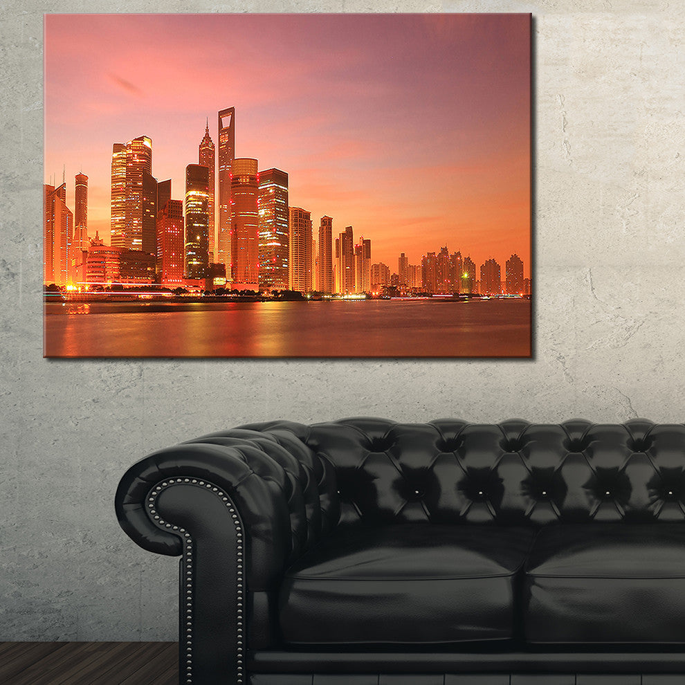 "Shanghai Skyline at Dawn" Cityscape Canvas Photo Print, 32"x16"
