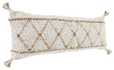 Boho-Chic Diamond Jute and Cotton Throw Pillow, 14" X 36"