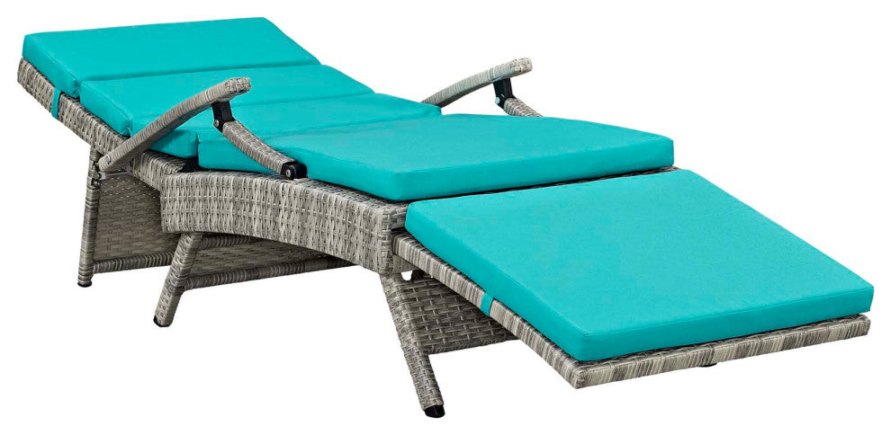 Envisage Chaise Outdoor Patio Wicker Rattan Lounge Chair-Light Gray Turquoise