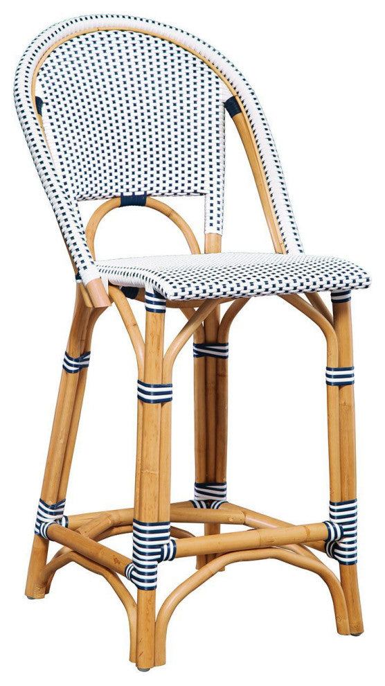 Leroy Woven Counter Stool, Navy/ White