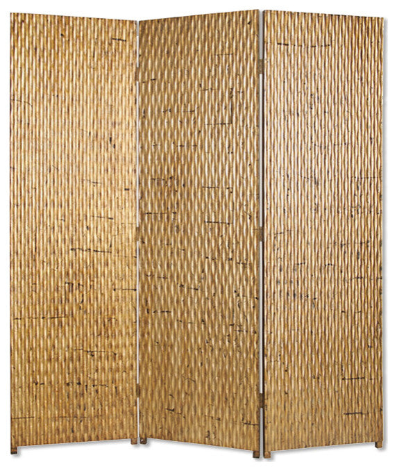 63" X 72" Gold Wood 3 Panel  Screen