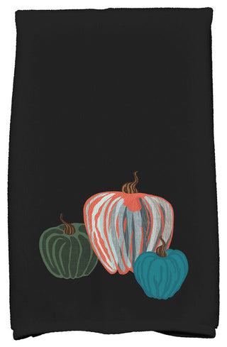 Pumpkin Spice Holiday Geometric Print Kitchen Towel, Black