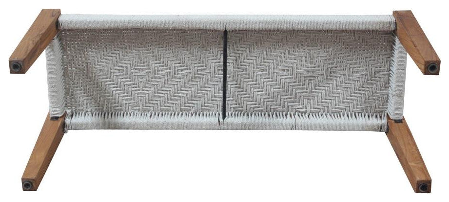 2- Piece Set: Teak Solid Wood Benches with Ivory Jute Upholstery