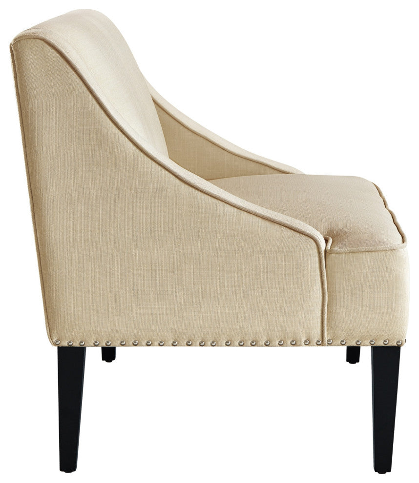 45" Beige and Black Upholstered Linen Bench