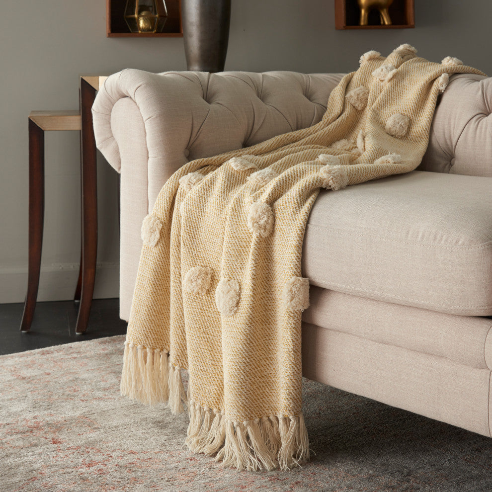 Mina Victory SH019 Throw Blanket, Mustard, 50" x 60"