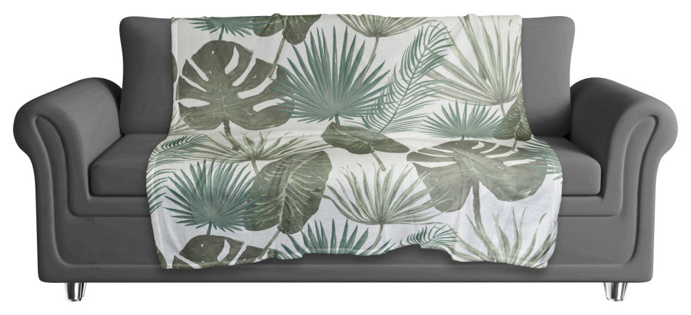 Tropical Palm White 50x60 Coral Fleece Blanket