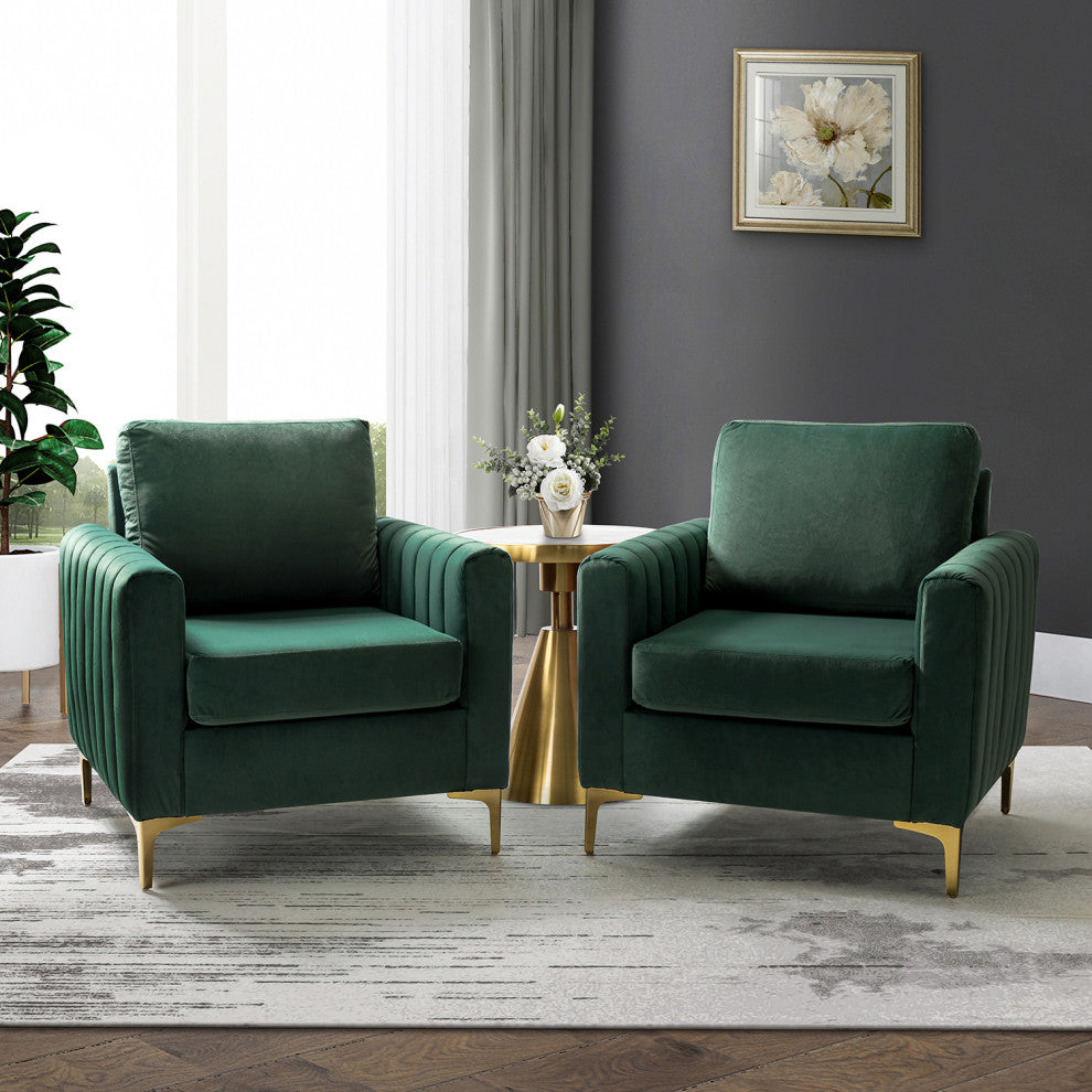 Contemporary Style Club Chair With Arms, Set of 2, Green