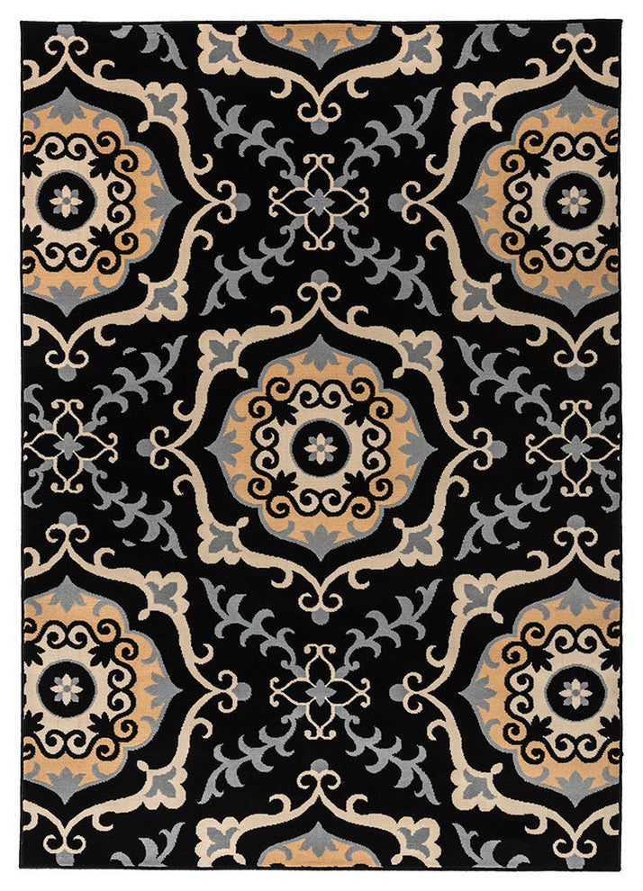 Millington MG4886 Black Ornamental Area Rug, Rectangular 7'10"x10'10"