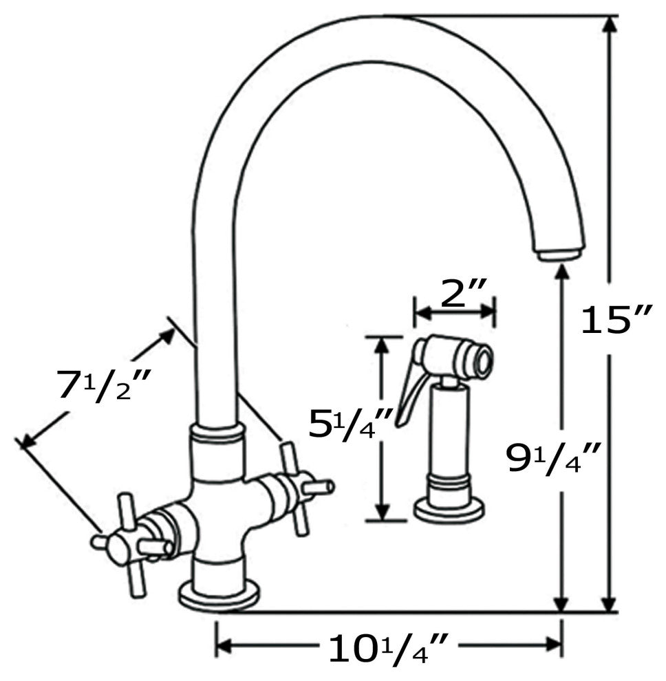 Whitehaus 3-03954CH85-C Modern Goose Neck Kitchen Faucet with Side Spray